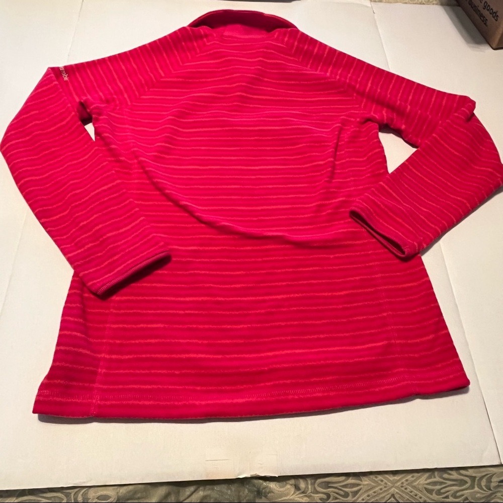 Columbia Womens Size Large Pink Orange Stripe Quarter Zip Fleece Pullover Jacket - Picture 10 of 10